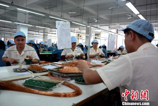 圖為臺資企業福隆電子公司生產車間。 張金川 攝