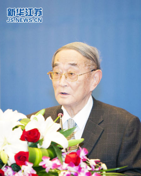 全國政協常委、北京大學光華管理學院名譽院長厲以寧在閉幕式上發言。(通訊員 徐勝杰攝)