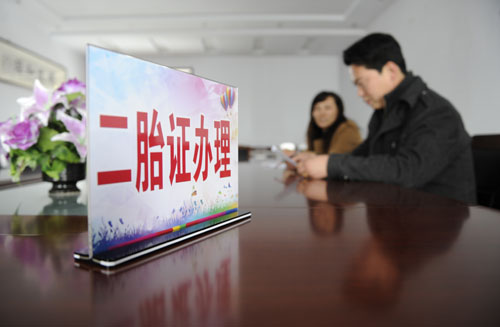 2015年11月7日,村民在河北省承德市平泉縣平泉鎮辦理二胎證。新華社記者王曉攝