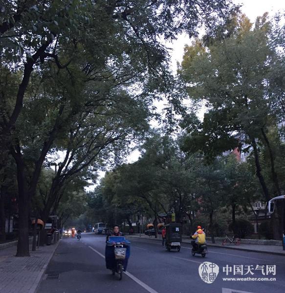 7日早晨,北京海淀霧霾消散,但天氣較涼,市民包裹嚴實。(張永寧 攝)