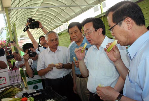 河南省長訪臺與“河南新娘”話家常手繪T恤(圖)